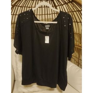 PLUS SIZE 3x Black Top with Embellished Sleeves